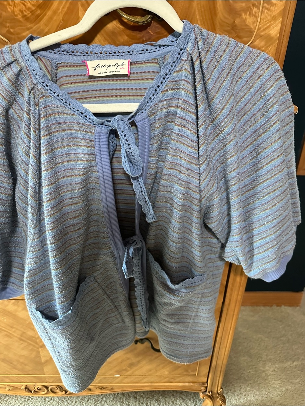 Free People Lavender Stripe Knit Tie-Front Cardigan
